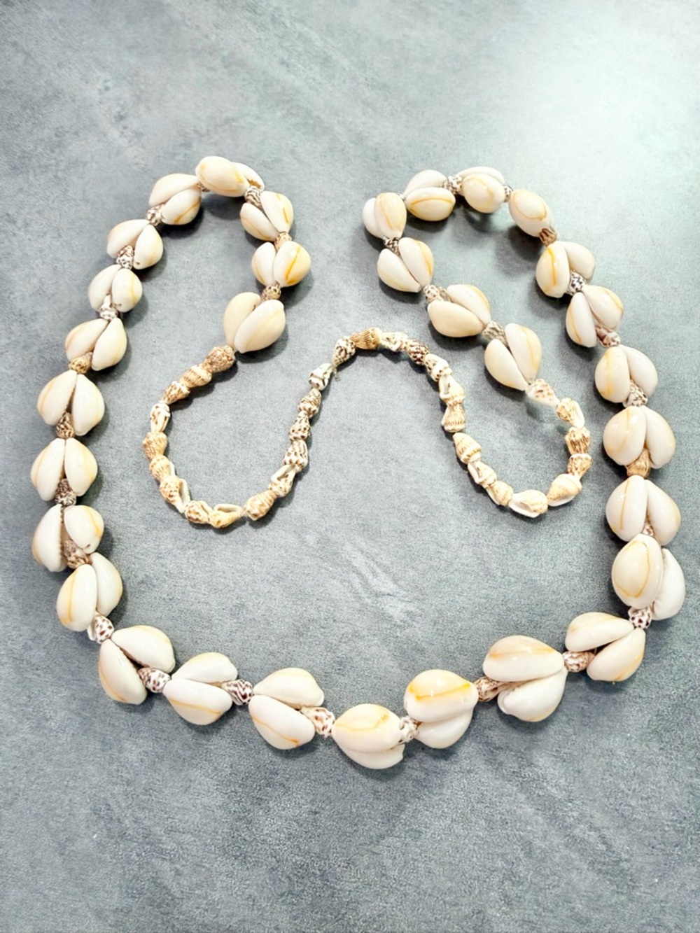 Vintage Cowrie Shell Long Necklace Beachwear Bohemian Summer Hawaii Luau 34”